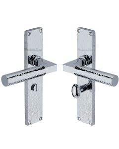 Heritage Brass Polished Chrome Bauhaus Hammered Door Handle on Plate - Bathroom Set