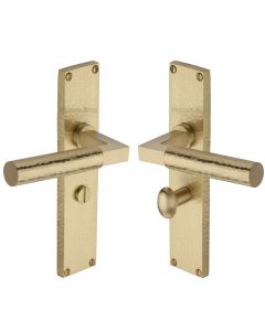 Heritage Brass Satin Brass Bauhaus Hammered Door Handle on Plate - Bathroom Set