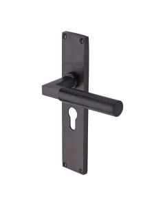 Heritage Brass Matt Bronze Bauhaus Hammered Door Handle on Plate - Euro Profile