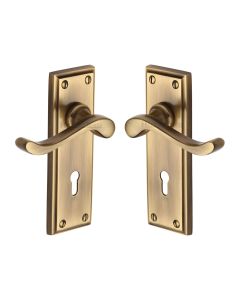 Heritage Brass Antique Brass Edwardian Door Handle on Plate - Lever Lock