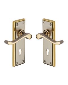 Heritage Brass Jupiter Split Finish Edwardian Door Handle on Plate - Lever Lock
