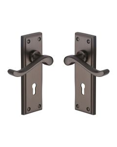 Heritage Brass Matt Bronze Edwardian Door Handle on Plate - Lever Lock
