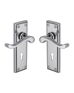 Heritage Brass Polished Chrome Edwardian Door Handle on Plate - Lever Lock