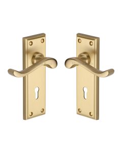 Heritage Brass Satin Brass Edwardian Door Handle on Plate - Lever Lock
