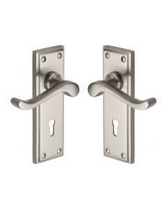 Heritage Brass Satin Nickel Edwardian Door Handle on Plate - Lever Lock