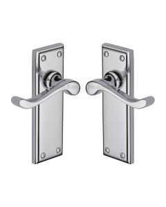 Heritage Brass Polished Chrome Edwardian Door Handle on Plate - Lever Latch