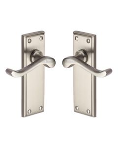 Heritage Brass Satin Nickel Edwardian Door Handle on Plate - Lever Latch