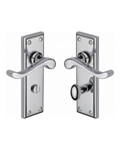 Heritage Brass Polished Chrome Edwardian Door Handle on Plate - Bathroom Set