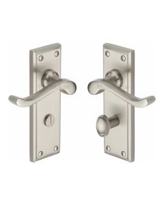 Heritage Brass Satin Nickel Edwardian Door Handle on Plate - Bathroom Set