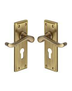 Heritage Brass Antique Brass Edwardian Door Handle on Plate - Euro Profile