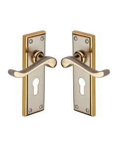 Heritage Brass Jupiter Split Finish Edwardian Door Handle on Plate - Euro Profile