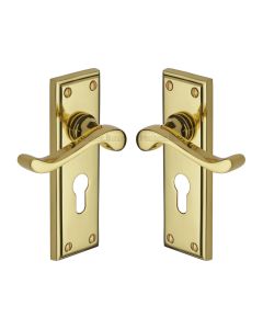Heritage Brass Polished Brass Edwardian Door Handle on Plate - Euro Profile