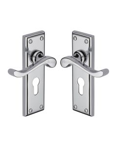 Heritage Brass Polished Chrome Edwardian Door Handle on Plate - Euro Profile