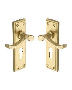 Heritage Brass Satin Brass Edwardian Door Handle on Plate - Euro Profile