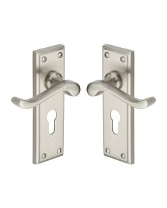 Heritage Brass Satin Nickel Edwardian Door Handle on Plate - Euro Profile