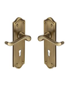 Heritage Brass Antique Brass Buckingham Door Handle on Plate - Lever Lock