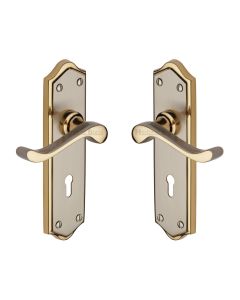 Heritage Brass Jupiter Split Finish Buckingham Door Handle on Plate - Lever Lock