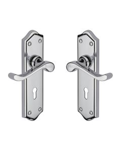 Heritage Brass Polished Chrome Buckingham Door Handle on Plate - Lever Lock