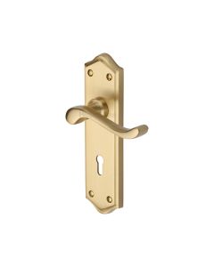 Heritage Brass Satin Brass Buckingham Door Handle on Plate - Lever Lock