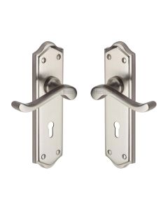 Heritage Brass Satin Nickel Buckingham Door Handle on Plate - Lever Lock