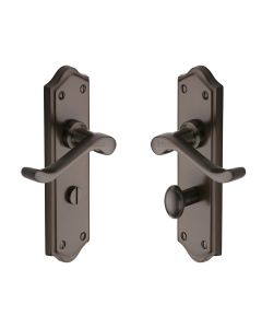 Heritage Brass Matt Bronze Buckingham Door Handle on Plate - Bathroom Set
