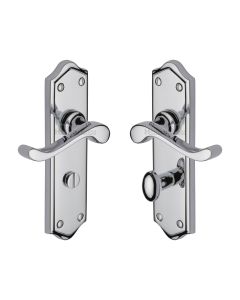 Heritage Brass Polished Chrome Buckingham Door Handle on Plate - Bathroom Set