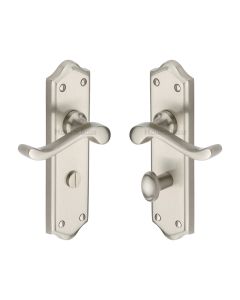 Heritage Brass Satin Nickel Buckingham Door Handle on Plate - Bathroom Set