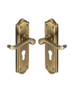 Heritage Brass Antique Brass Buckingham Door Handle on Plate - Euro Profile