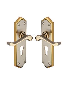 Heritage Brass Jupiter Split Finish Buckingham Door Handle on Plate - Euro Profile
