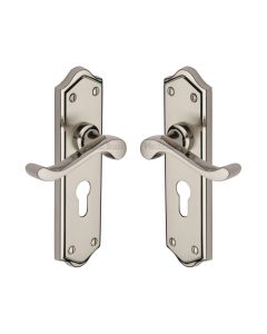 Heritage Brass Mercury Split Finish Buckingham Door Handle on Plate - Euro Profile