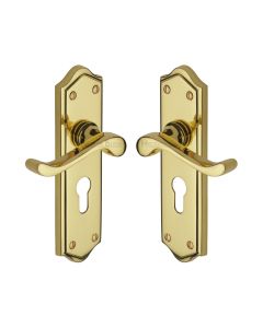 Heritage Brass Polished Brass Buckingham Door Handle on Plate - Euro Profile