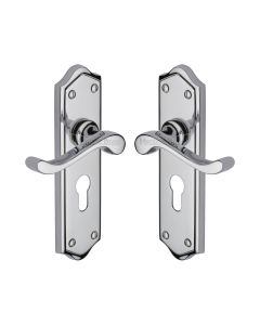 Heritage Brass Polished Chrome Buckingham Door Handle on Plate - Euro Profile