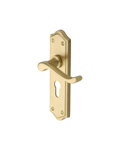 Heritage Brass Satin Brass Buckingham Door Handle on Plate - Euro Profile