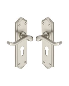 Heritage Brass Satin Nickel Buckingham Door Handle on Plate - Euro Profile