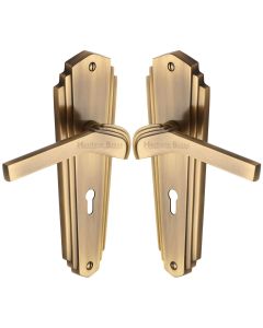 Heritage Brass Antique Brass Waldorf Door Handle on Plate - Lever Lock