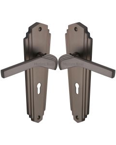 Heritage Brass Matt Bronze Waldorf Door Handle on Plate - Lever Lock