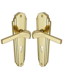 Heritage Brass Polished Brass Waldorf Door Handle on Plate - Lever Lock
