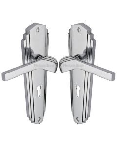 Heritage Brass Polished Chrome Waldorf Door Handle on Plate - Lever Lock