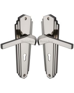 Heritage Brass Polished Nickel Finish Waldorf Door Handle on Plate - Lever Lock