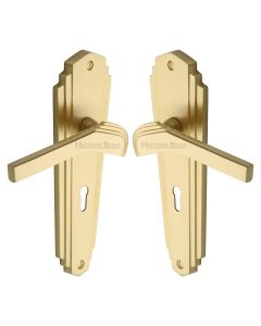 Heritage Brass Satin Brass Waldorf Door Handle on Plate - Lever Lock
