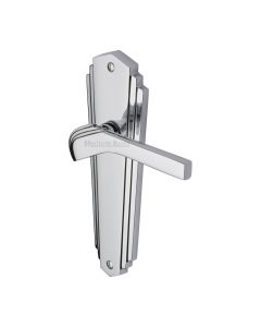 Heritage Brass Polished Chrome Waldorf Door Handle on Plate - Lever Latch