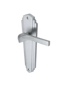 Heritage Brass Satin Chrome Waldorf Door Handle on Plate - Lever Latch