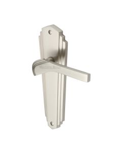 Heritage Brass Satin Nickel Waldorf Door Handle on Plate - Lever Latch