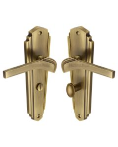 Heritage Brass Antique Brass Waldorf Door Handle on Plate - Bathroom Set