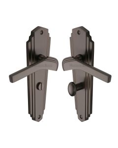 Heritage Brass Matt Bronze Waldorf Door Handle on Plate - Bathroom Set