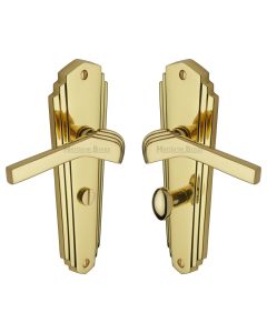 Heritage Brass Polished Brass Waldorf Door Handle on Plate - Bathroom Set