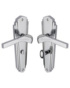 Heritage Brass Polished Chrome Waldorf Door Handle on Plate - Bathroom Set