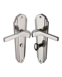 Heritage Brass Polished Nickel Finish Waldorf Door Handle on Plate - Bathroom Set