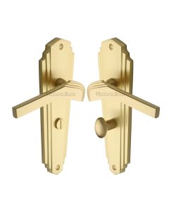 Heritage Brass Satin Brass Waldorf Door Handle on Plate - Bathroom Set
