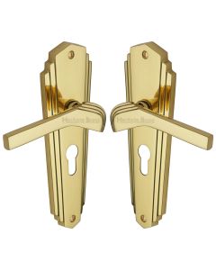 Heritage Brass Polished Brass Waldorf Door Handle on Plate - Euro Profile